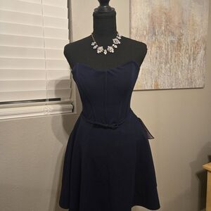 B Darlin Strapless Navy Fit & Flare Cocktail Dress
